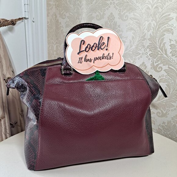 Michael Michael Kors Burgundy Riley Bag pebbled Leather/Snake Gold Hardware NWOT - Picture 6 of 10